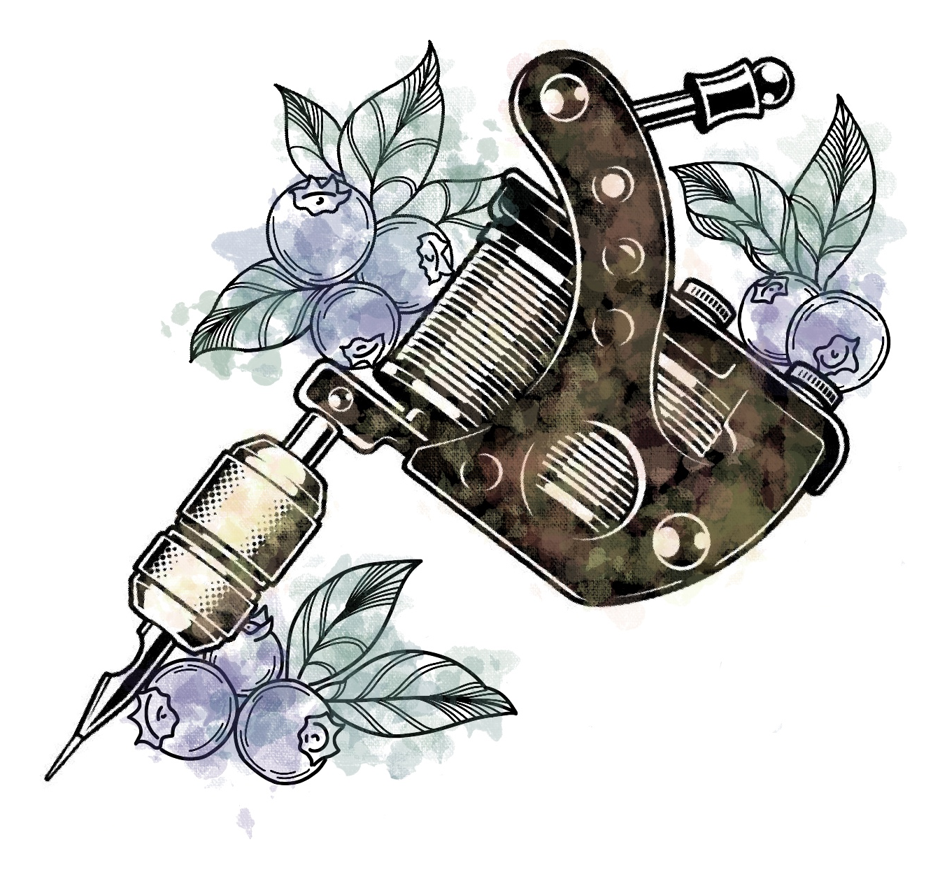 Ink by Felicia tattoo machine and blueberry logo.